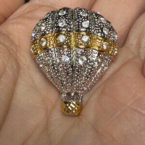 ROMAN Hot Air Balloon Brooch Rhinestone Two Tone Pin 2 Inch